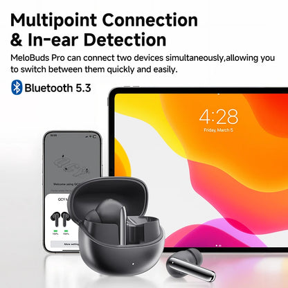 Melobuds Pro ANC Bluetooth 5.3 Earphones Wireless 46Db Hybrid ANC Hi-Res LDAC Earbuds 6 Mic Headphones 34H In-Ear Detection