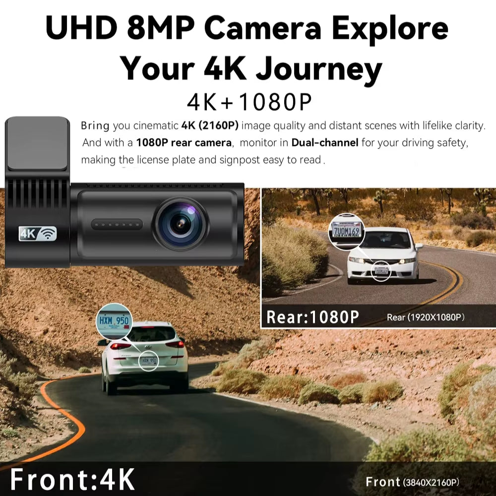 4K 3840*2160P Dash Cam Mini WIFI GPS Car DVR Camera Dual Len Video Drive Recorder Dashcam Registrar Black Box 24 Hour Monitoring