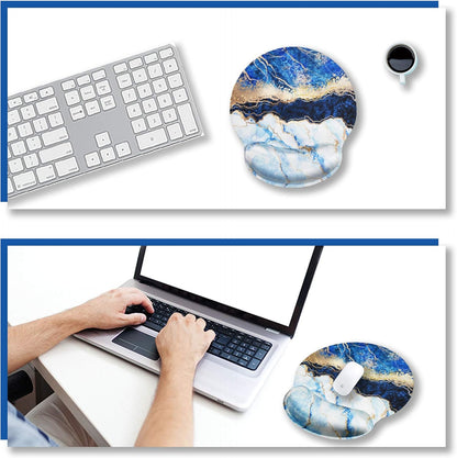 Ergonomic Mouse Pad with Wrist Rest Support Gel, Non Slip Rubber Base Pad Computer PC Laptop Women Men Mousepad for Home, Office, Gaming, Working Easy Typing, Pain Relief, Blue Marble