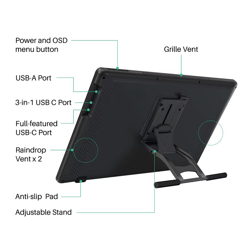 Kamvas 24 Graphics Tablet Monitor 23.8 Inch QHD Screen Anti-Glare Glass Film Pen Display with Stand Support PC Android