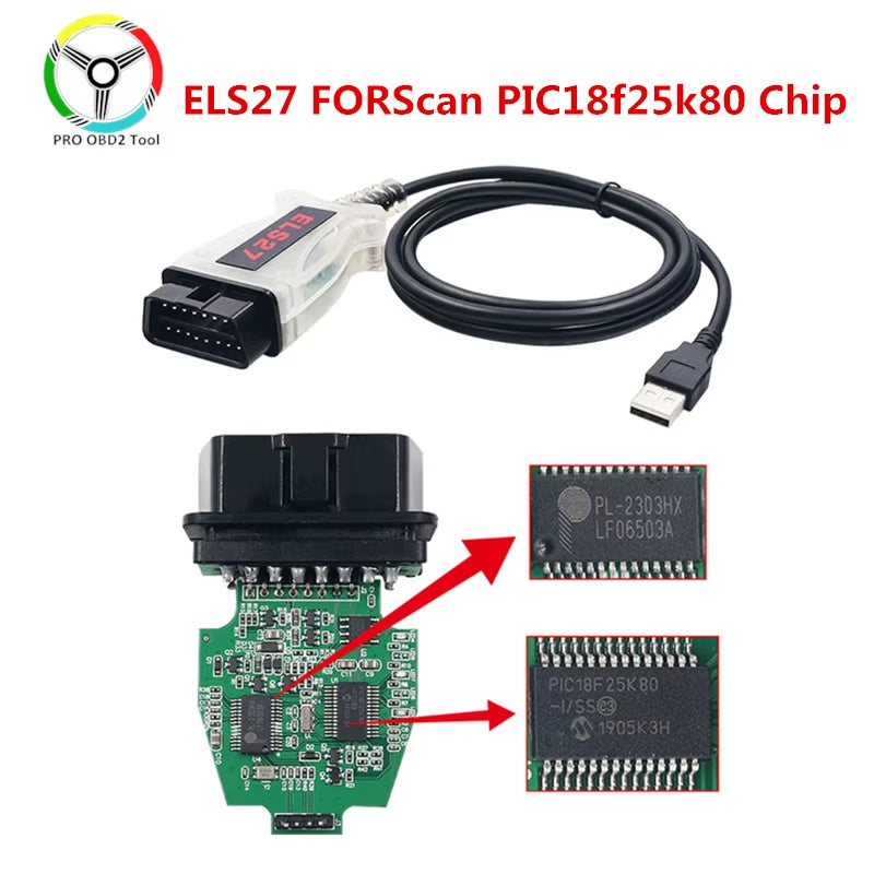 ELS27 Forscan V2.3.8 OBD2 Scanner PIC24HJ128GP FTDI Mircochip ELS 27 Multi Language ELS27 for Frd/Mzda