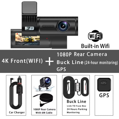 4K 3840*2160P Dash Cam Mini WIFI GPS Car DVR Camera Dual Len Video Drive Recorder Dashcam Registrar Black Box 24 Hour Monitoring