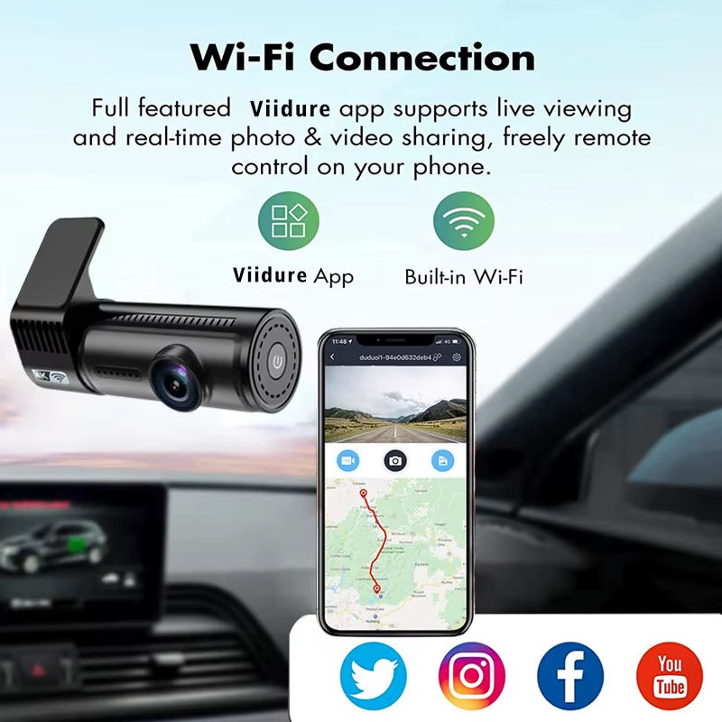 4K 3840*2160P Dash Cam Mini WIFI GPS Car DVR Camera Dual Len Video Drive Recorder Dashcam Registrar Black Box 24 Hour Monitoring