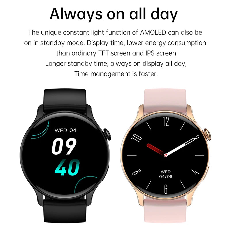 Mijia New Women Bluetooth Call Smartwatch Always Display Time Heart Rate Sports Health Monitoring Music GT4 Smart Watches