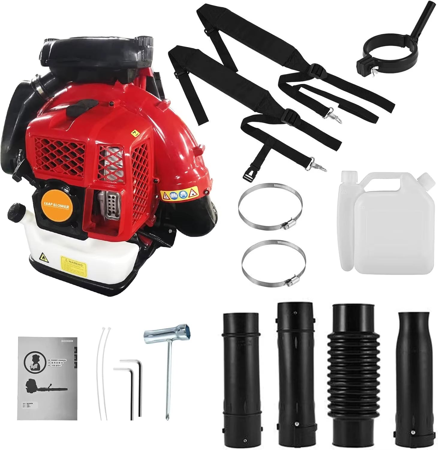 Leaf Blower, Backpack Leaf Blower Gas Powered 2-Stroke Engine 900 CFM 2.3L Tank Leaf Blower 80CC Snow Blower Handheld