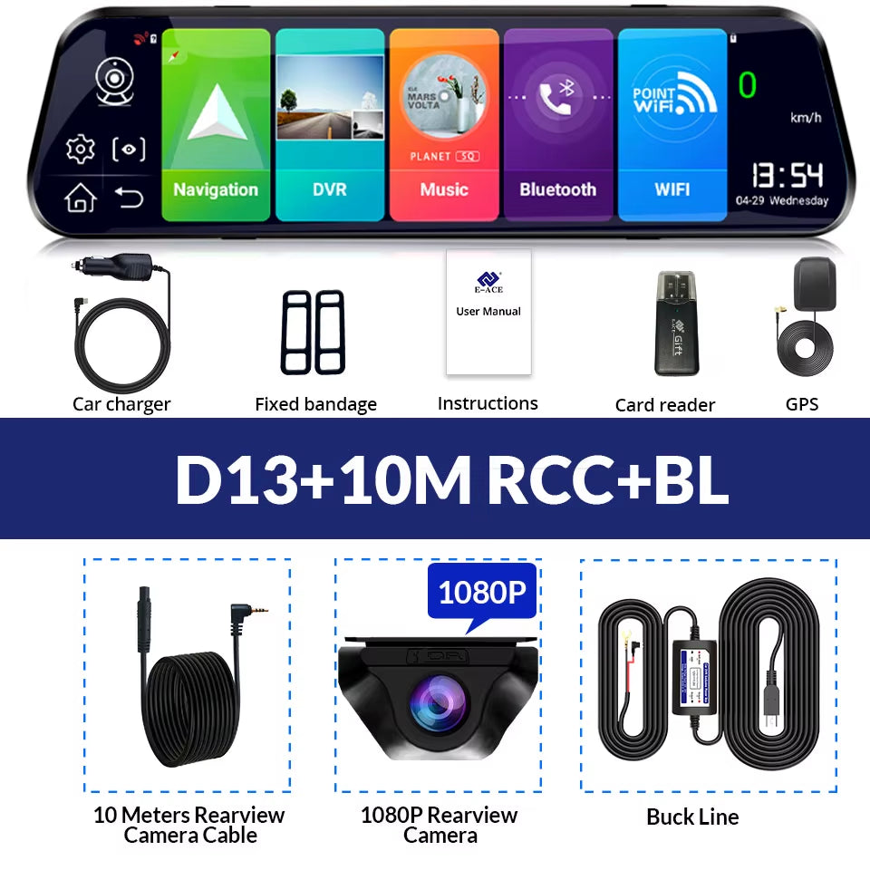 4G Car Dvr 10 Inch Mirror Dash Cam Android 8.1 GPS Navigation Car Camera Auto Recorder ADAS Support 1080P Rear Camera