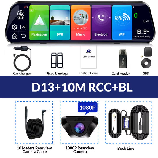 4G Car Dvr 10 Inch Mirror Dash Cam Android 8.1 GPS Navigation Car Camera Auto Recorder ADAS Support 1080P Rear Camera