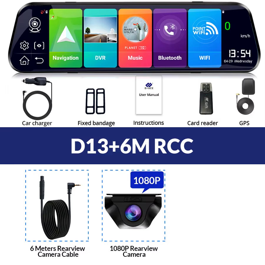 4G Car Dvr 10 Inch Mirror Dash Cam Android 8.1 GPS Navigation Car Camera Auto Recorder ADAS Support 1080P Rear Camera