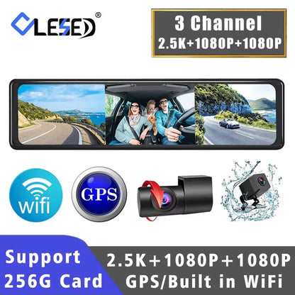 11.26“ 2.5K+1080P+1080P 3 Channel Car DVR Lens Wifi GPS Dash Cam Interior Camera Dashcam Stream Rearview Mirror Drive Recorder