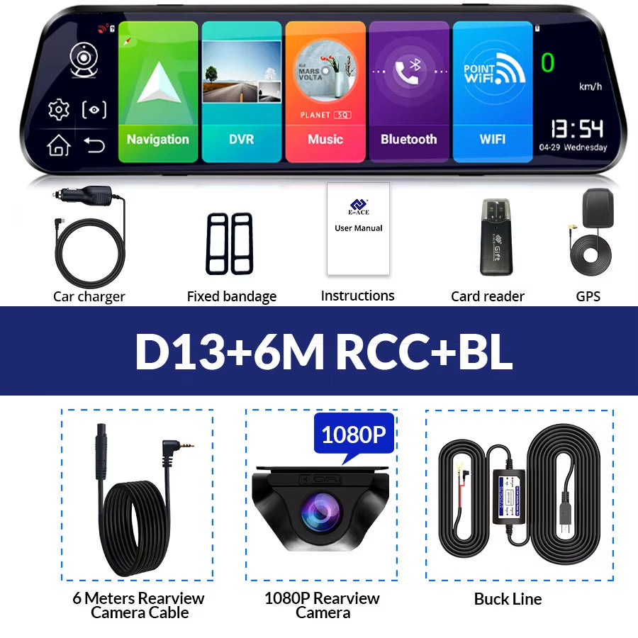 4G Car Dvr 10 Inch Mirror Dash Cam Android 8.1 GPS Navigation Car Camera Auto Recorder ADAS Support 1080P Rear Camera