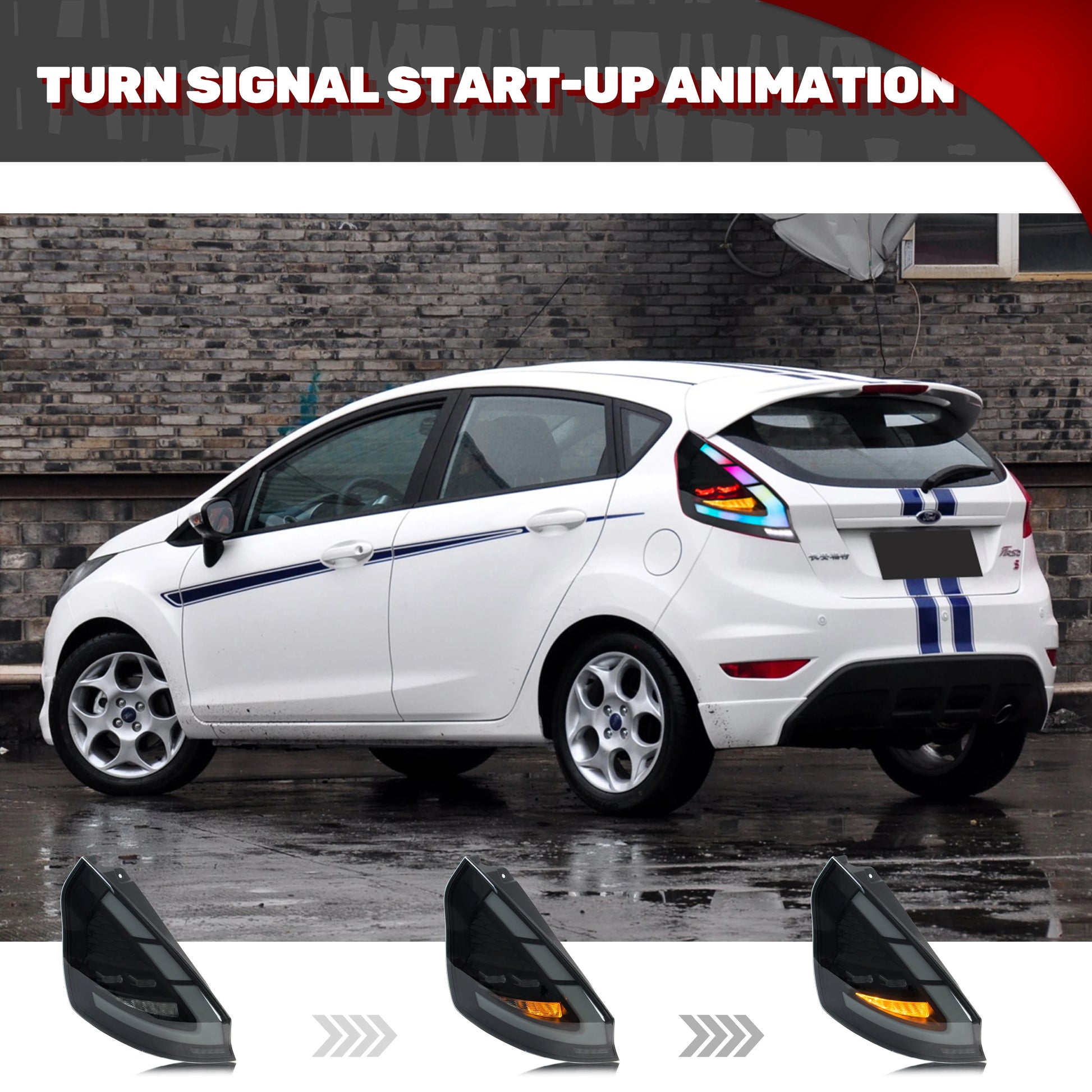 LED RGB Tail Lights for Ford Fiesta 2008-2017 MK7 MK7.5 Dynamic Animation Sequential Turn Signal Rear Lamps