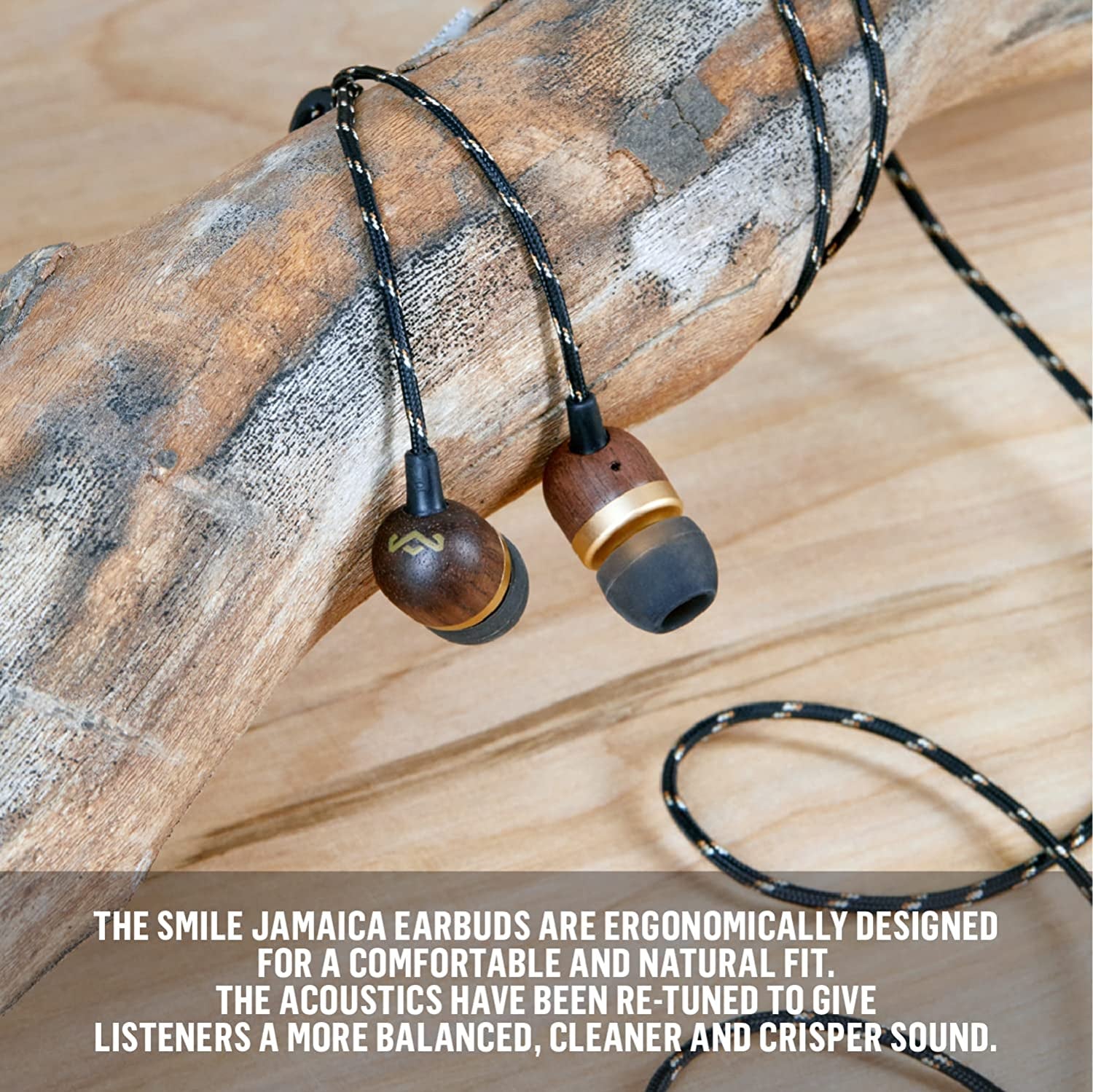 Smile Jamaica Wired: Wired Earphones with Microphone, Noise Isolating Design, and Sustainable Materials, Brass