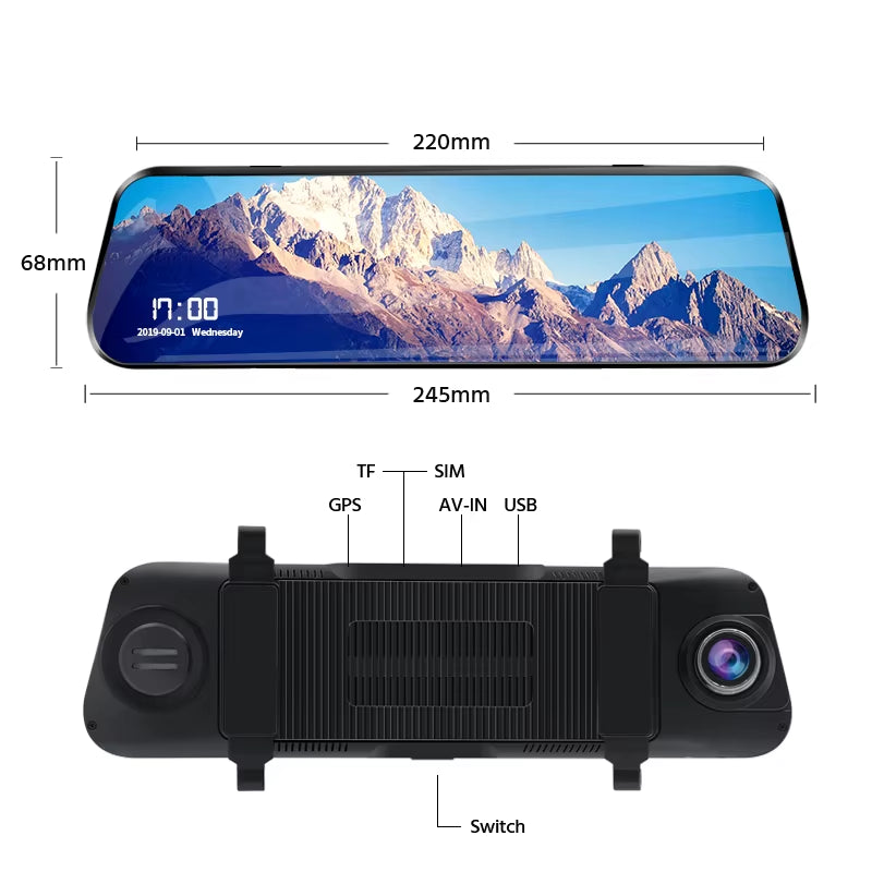 4G Car Dvr 10 Inch Mirror Dash Cam Android 8.1 GPS Navigation Car Camera Auto Recorder ADAS Support 1080P Rear Camera