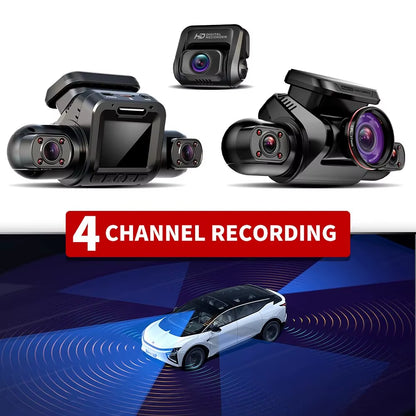 360 GPS Dash Cam 4CH HD 4*1080P for Car DVR Supported 24H Parking Monitor Video Recorder Night Vision WIFI 128GB (M8S)