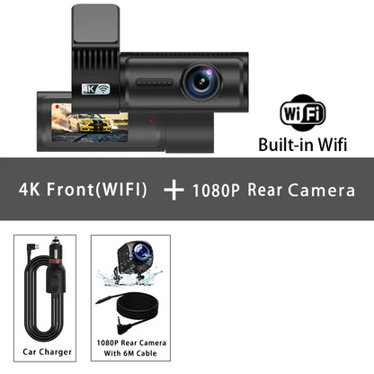 4K 3840*2160P Dash Cam Mini WIFI GPS Car DVR Camera Dual Len Video Drive Recorder Dashcam Registrar Black Box 24 Hour Monitoring