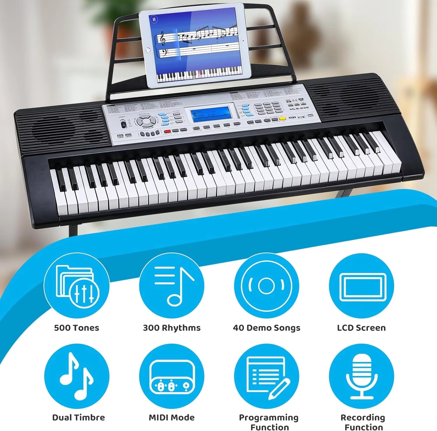 61 Key Keyboard Piano, Digital Piano Keyboard Set for Kids with Microphone, Dual Power Supply, Built-In Dual Speakers,Lcd Screen