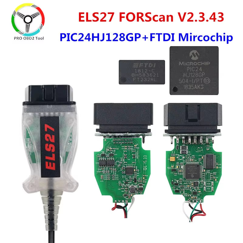 ELS27 Forscan V2.3.8 OBD2 Scanner PIC24HJ128GP FTDI Mircochip ELS 27 Multi Language ELS27 for Frd/Mzda