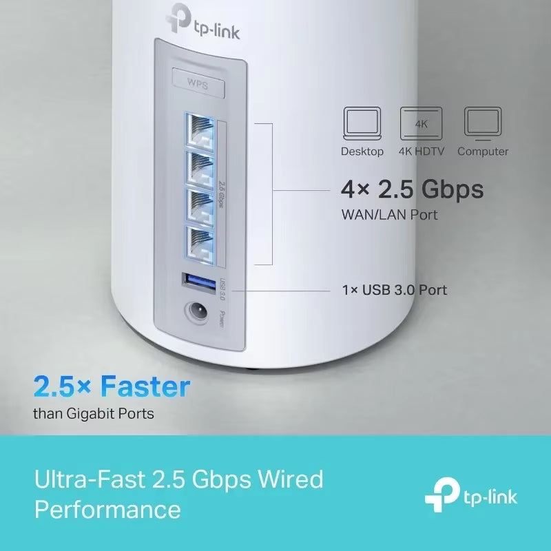 New.Wifi 7 BE10000 Whole Home Mesh System (Deco BE63) | 6-Stream 10 Gbps | 4 × 2.5G Ports Wired Backhaul